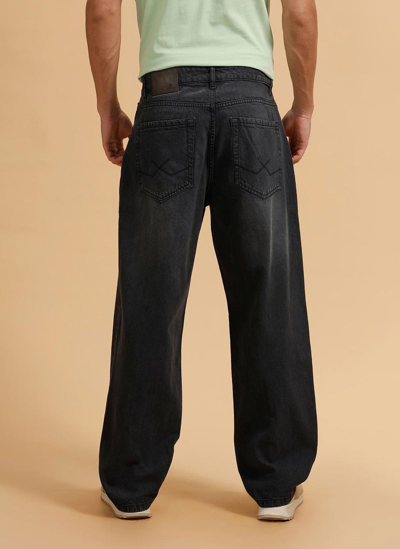 Wrogn Casual Light Fade Loose Fit Jeans | Dark Grey - Image 3